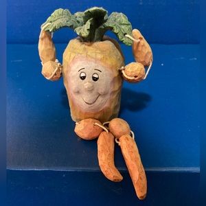 Kitschy Carrot Anthropomorphic Sitting Figure Decor